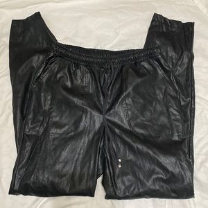 Black leather joggers